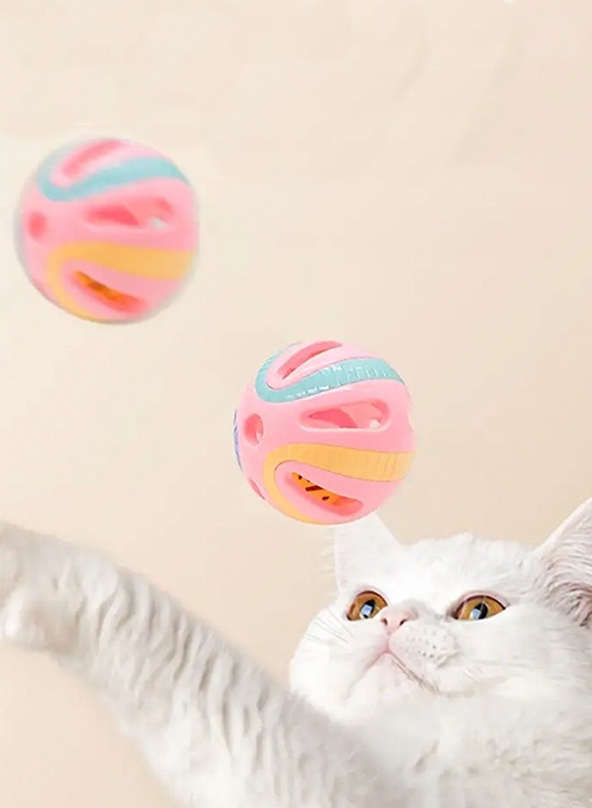 لعبة كرات الجلجلة الشبكية للقطط، ألعاب تدريب القطط الداخلية، كرة الجلجلة البلاستيكية الملونة تعزز اهتمام القطط لأنها تطارد الخدوش واللف (4 قطع) - Image 2