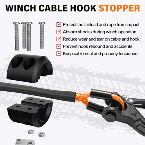 HOKINETY Synthetic Winch Rope Kit - 1/4" x 50' 10000 lbs Synthetic Winch Cable for ATV UTV Off-Road Vehicles with Forged Hook, Rubber Stopper, Protective Sleeve and Safety Pull Strap - Orange - Image 5
