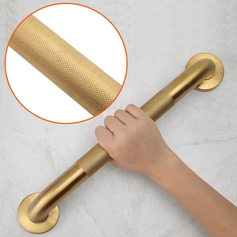 Rackickyer Shower Grab Bar, 2 Pack 16 Inch Gold Bathroom Grab Bar, 1.25" Diameter 304 Stainless Steel Anti-Slip Grab Bars for Bathtubs and Showers, Handicap Shower Grab Bar for Seniors Elderly - Image 3