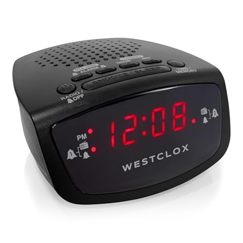 Westclox Dual Alarm Clock Radio 0.6" Red LED Display, FM Radio with 20 Presets, Adjustable Brightness, Snooze & Battery Backup, Digital FM Clock Radio Alarm for Bedrooms (Black) - Image 1