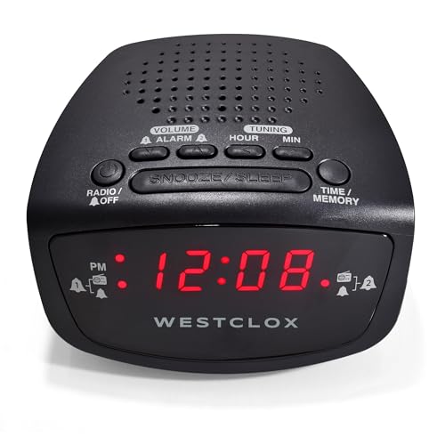 Westclox Dual Alarm Clock Radio 0.6" Red LED Display, FM Radio with 20 Presets, Adjustable Brightness, Snooze & Battery Backup, Digital FM Clock Radio Alarm for Bedrooms (Black) - Image 3