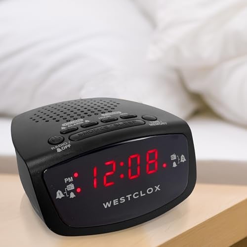 Westclox Dual Alarm Clock Radio 0.6" Red LED Display, FM Radio with 20 Presets, Adjustable Brightness, Snooze & Battery Backup, Digital FM Clock Radio Alarm for Bedrooms (Black) - Image 2