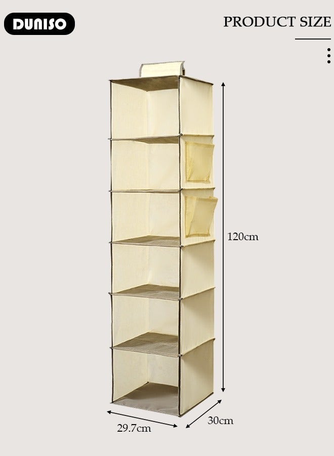 DUNISO 6-Tier Hanging Shelf Closet Organizer with 2 Side Pockets, Storage Box Collapsible Shelves Hanging Closet for Clothes, Socks, Underwear, Hat, Jeans, Towel, Sweater, in Bedroom, Dorm College Room - Image 4