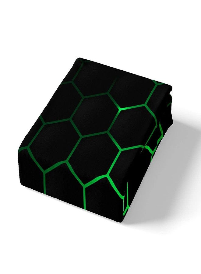 Feelyou Hexagonal Bedding Sheets 3D Geometric Honeycomb Bed Sheet Set for Kids Boys Girls Luxury Beehive Hexagon Bedding Fitted Sheet Neon Green Black Decor Bed Cover Bedroom Collection 2Pcs Twin Size - Image 4