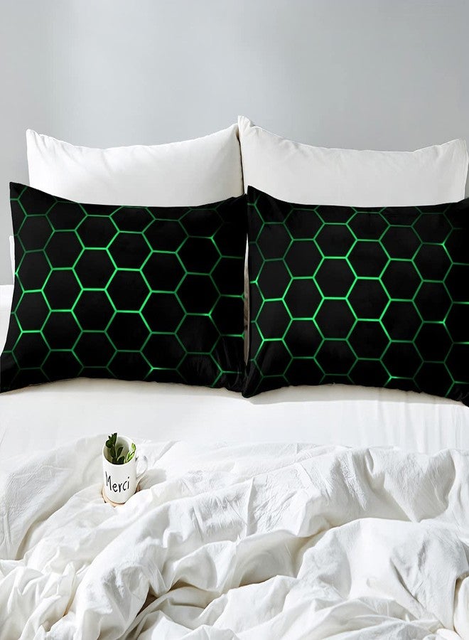 Feelyou Hexagonal Bedding Sheets 3D Geometric Honeycomb Bed Sheet Set for Kids Boys Girls Luxury Beehive Hexagon Bedding Fitted Sheet Neon Green Black Decor Bed Cover Bedroom Collection 2Pcs Twin Size - Image 5