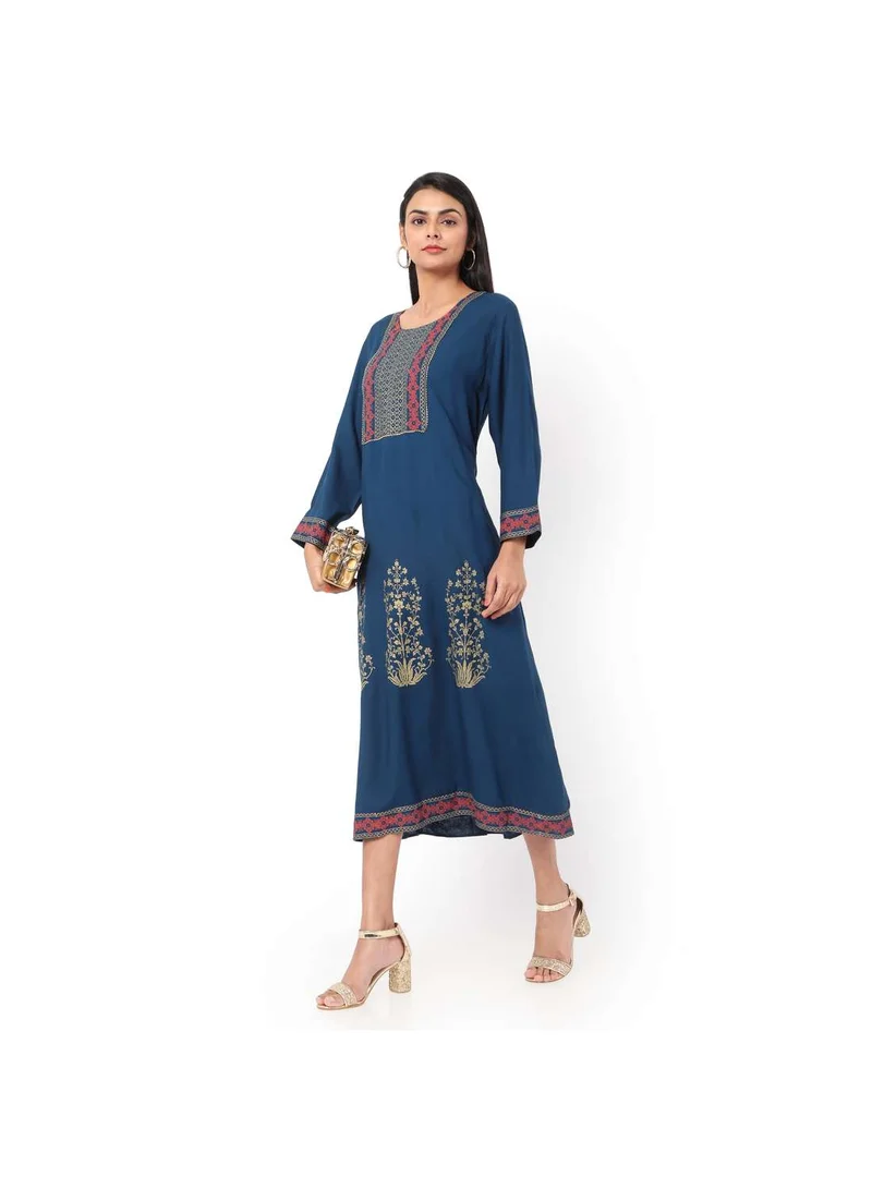 HANA & SARA UNIQUE PRINTED CASUAL STYLE SHORT BLUE COLOUR ARABIC KAFTAN JALABIYA DRESS