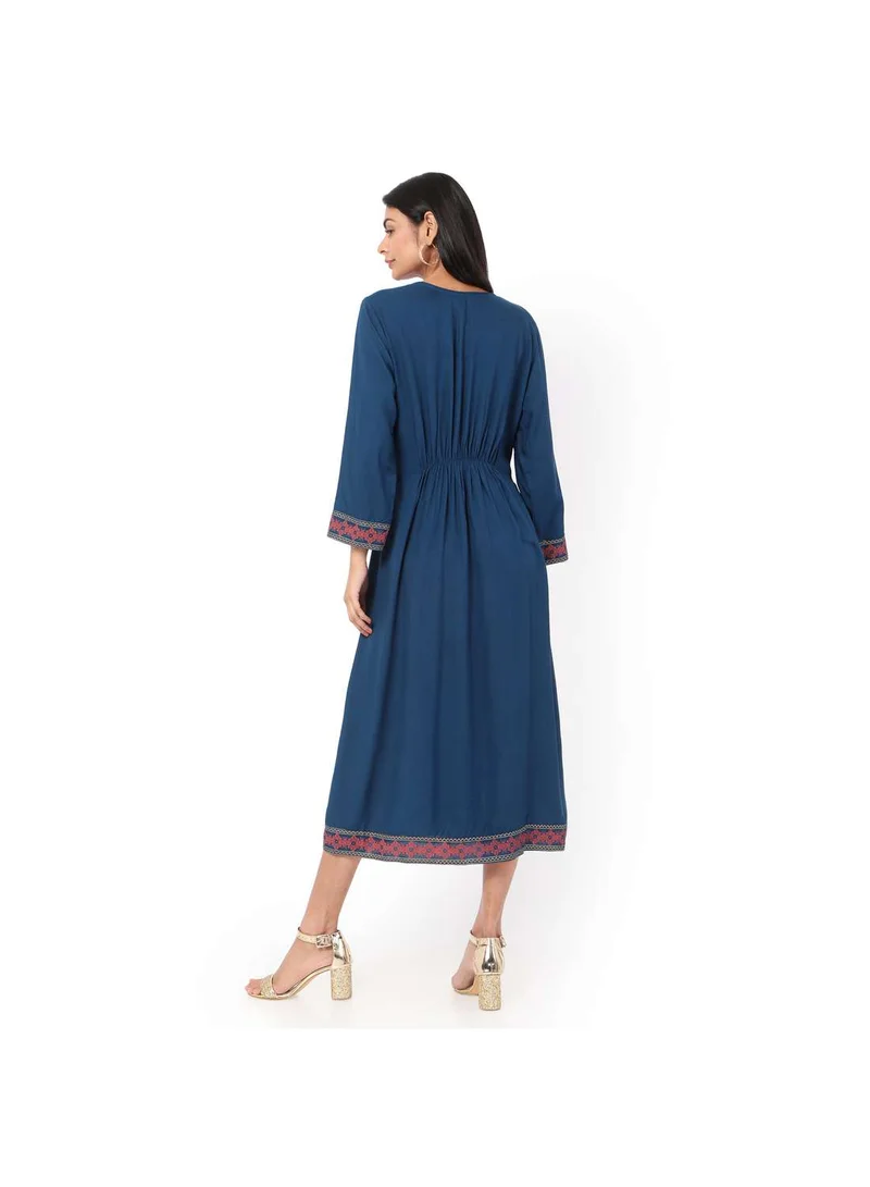 HANA & SARA UNIQUE PRINTED CASUAL STYLE SHORT BLUE COLOUR ARABIC KAFTAN JALABIYA DRESS