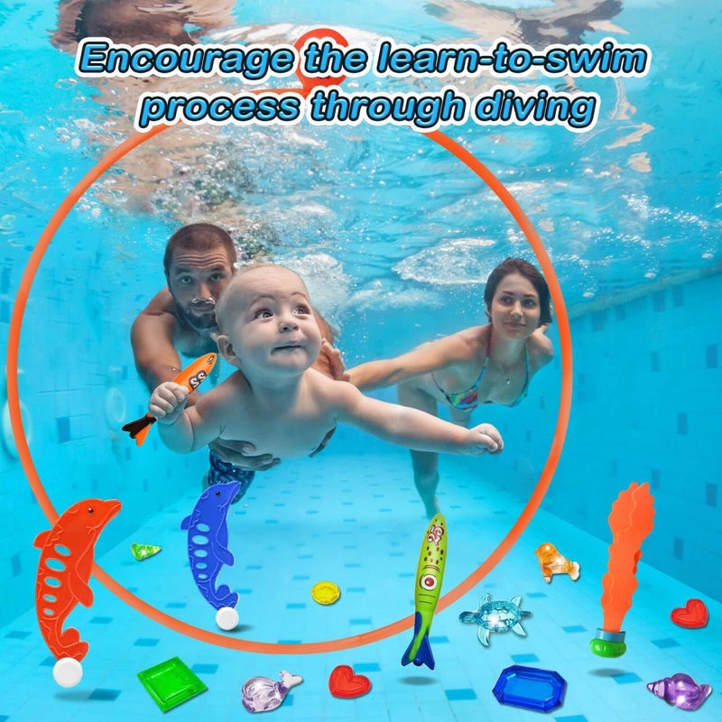 Jasonwell Pool Toys Diving Rings - 28PCS Swim Thru Rings Pool Game Diving Toys with Dive Ring Underwater Treasures Torpedo Bandits Fish Toy Fun Water Swimming Toy for Boys Girls Kids Teens Adults - Image 4