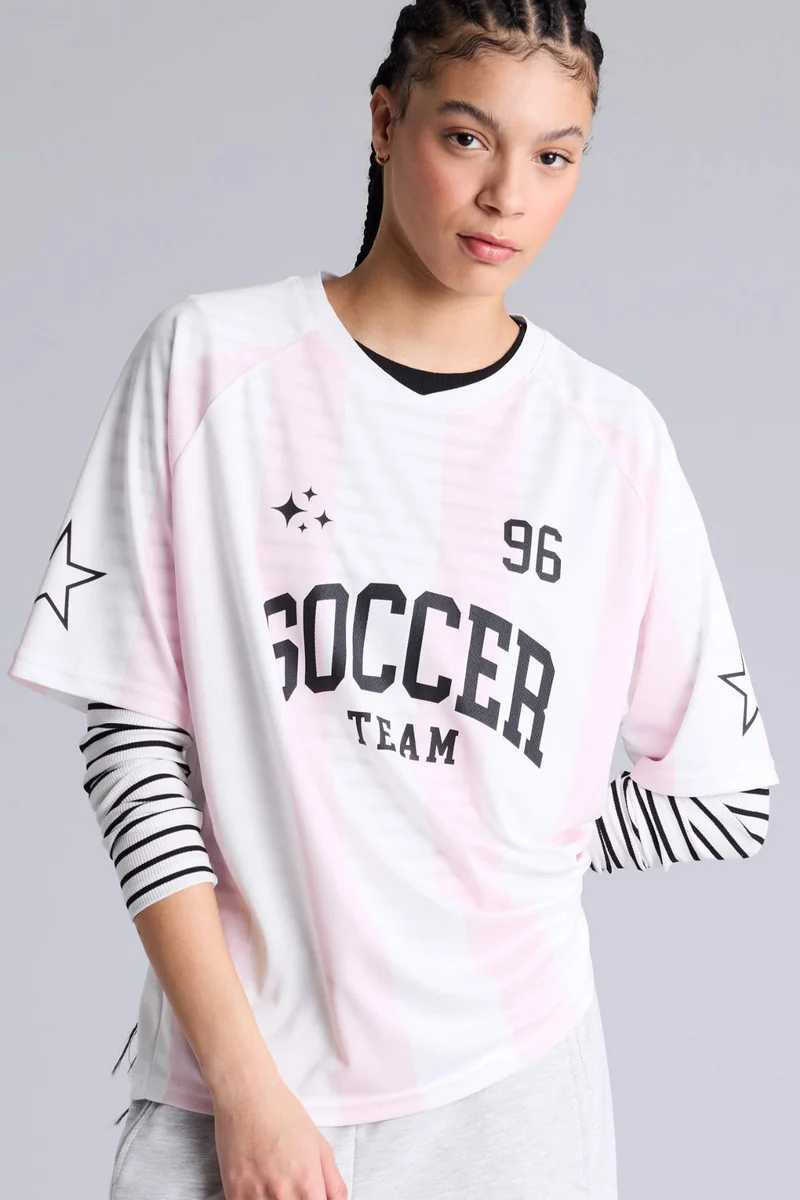 ديفاكتو Oversize Fit Crew Neck Printed Tulle Short Sleeve T-Shirt