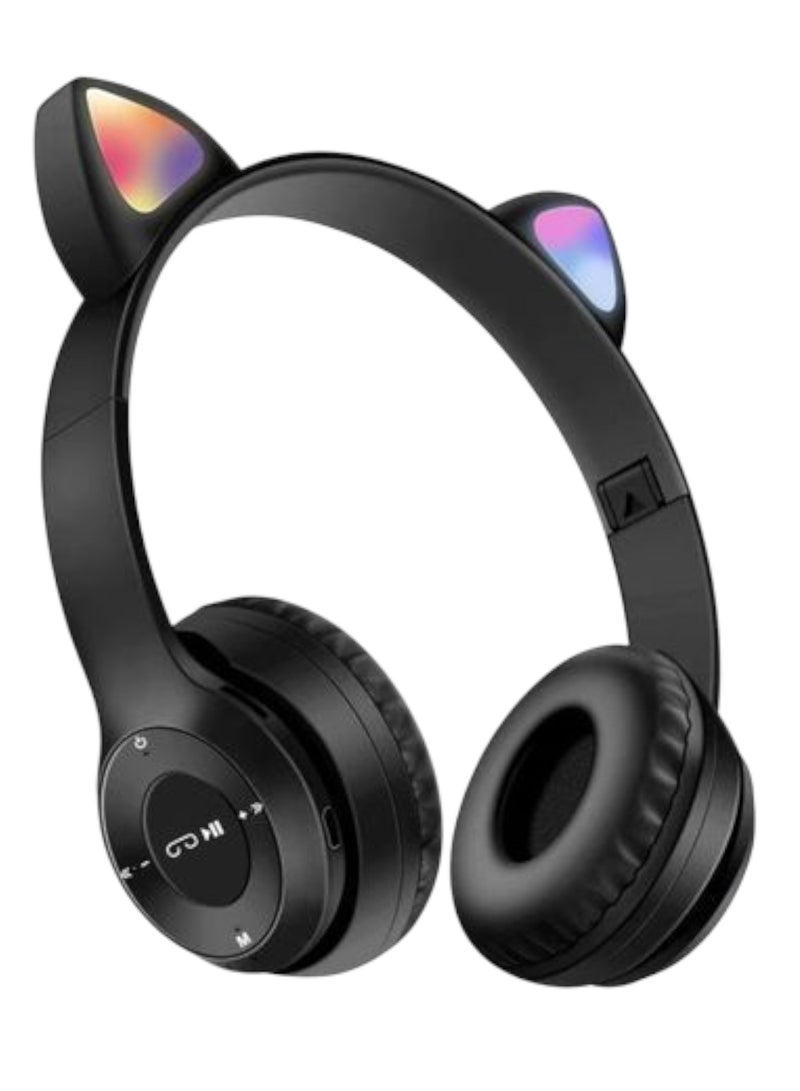 P47M Wireless Stereo Gaming Headset with Cat Ear Lights for Kids and Adults - Black