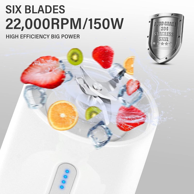 خلاط محمول DoubleCare 4000 مللي أمبير في الساعة، خلاط عصير 500 مل، مادة خالية من BPA، خلاط عصائر قابل لإعادة الشحن، خلاط عصير فواكه للمنزل والمطبخ والمكتب والصالة الرياضية والاستخدام الخارجي (أبيض) - Image 2