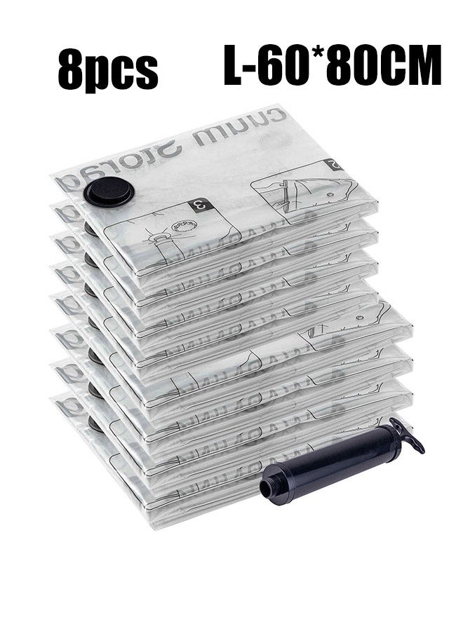 جين لى تشيانغ 8 أكياس تخزين مفرغة من الهواء (60*80 سم)، موفرة للمساحة، مزودة بمضخة يدوية للسفر، وحقيبة محكمة الغلق، مناسبة للملابس، والفراش، والوسائد، واللحاف، والبطانيات - Image 1