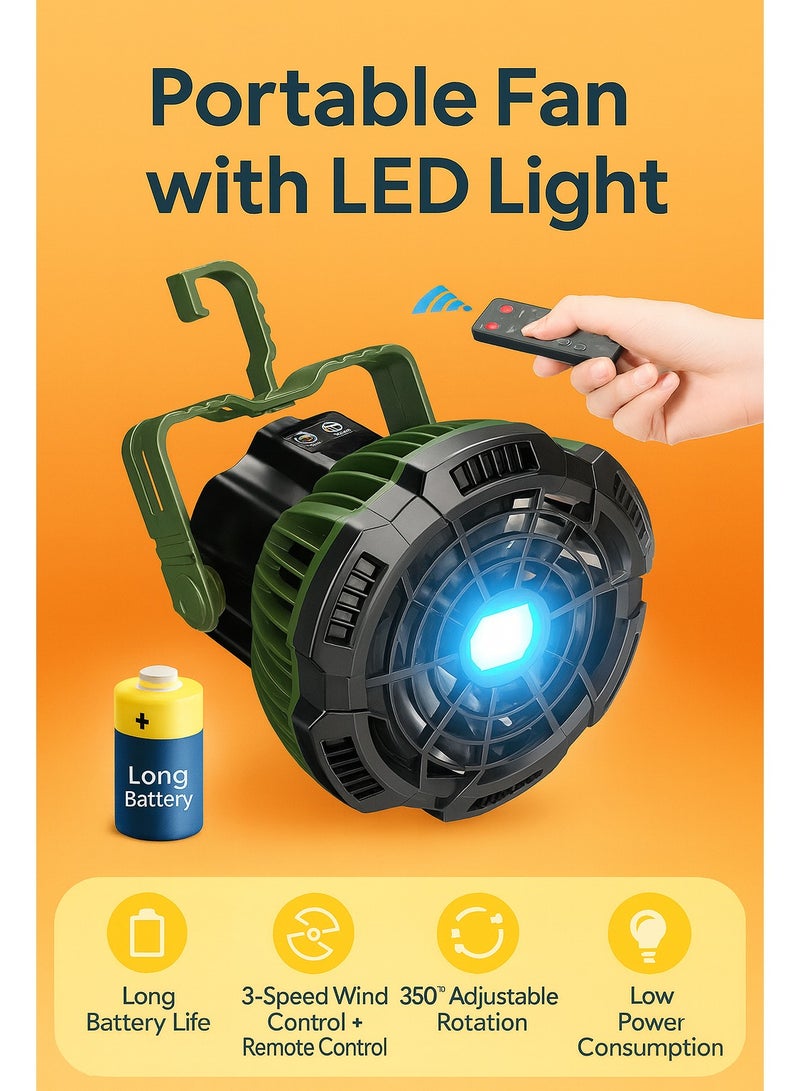 ARNO X10 مروحة محمولة للتخييم في الهواء الطلق وشحن USB وجهاز تحكم عن بعد مع ضوء LED (أخضر) - Image 1