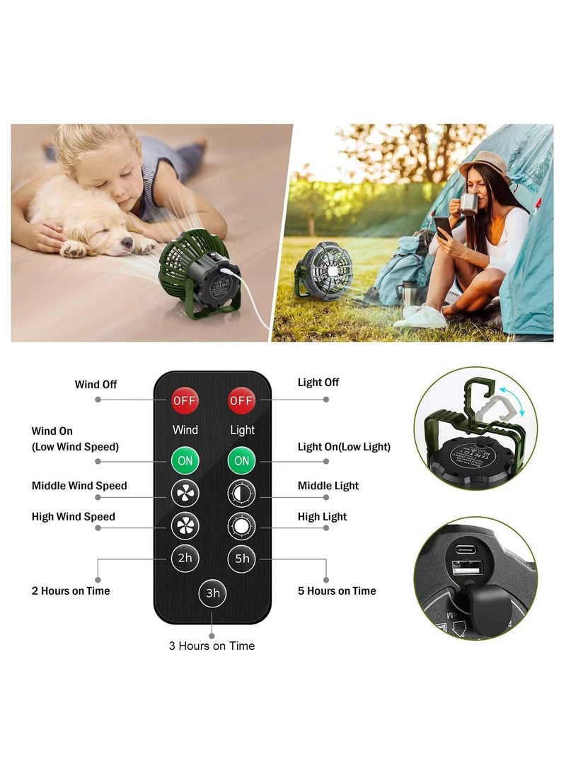 ARNO X10 Portable Outdoor Camping USB Charging Remote Control Fan with LED Light (Green)  - Image 4
