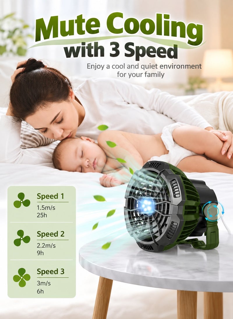 ARNO X10 مروحة محمولة للتخييم في الهواء الطلق وشحن USB وجهاز تحكم عن بعد مع ضوء LED (أخضر) - Image 2
