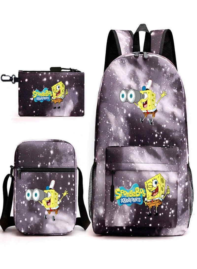 SpongeBob SquarePants Children Backpack Schoolbag Teen Student School Book bag with Lunch Box Pen Case 3 in 1 for Kids