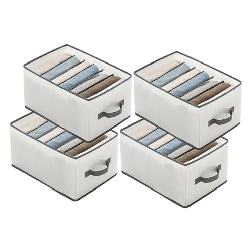 Gowloz Clothes Organizer Box with 7 Dividers (36 x 25 x 20 cm, 18L Each) | Foldable Wardrobe Storage for Jeans, Pants, Sarees, Towels & T-Shirts | Large Capacity Fabric Organizer (Pack of 4, White) - Image 1