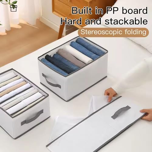 Gowloz Clothes Organizer Box with 7 Dividers (36 x 25 x 20 cm, 18L Each) | Foldable Wardrobe Storage for Jeans, Pants, Sarees, Towels & T-Shirts | Large Capacity Fabric Organizer (Pack of 4, White) - Image 3