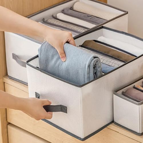 Gowloz Clothes Organizer Box with 7 Dividers (36 x 25 x 20 cm, 18L Each) | Foldable Wardrobe Storage for Jeans, Pants, Sarees, Towels & T-Shirts | Large Capacity Fabric Organizer (Pack of 4, White) - Image 2