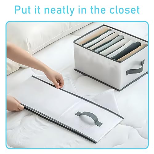 Gowloz Clothes Organizer Box with 7 Dividers (36 x 25 x 20 cm, 18L Each) | Foldable Wardrobe Storage for Jeans, Pants, Sarees, Towels & T-Shirts | Large Capacity Fabric Organizer (Pack of 4, White) - Image 4