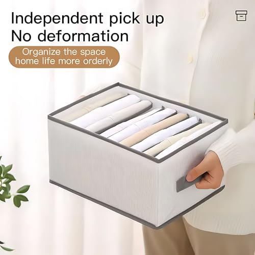 Gowloz Clothes Organizer Box with 7 Dividers (36 x 25 x 20 cm, 18L Each) | Foldable Wardrobe Storage for Jeans, Pants, Sarees, Towels & T-Shirts | Large Capacity Fabric Organizer (Pack of 4, White) - Image 5