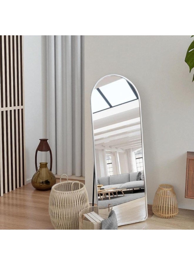 NAMA Anti Shock Breakable frame Full length Mirror 140cm x40cm with metal stand and can be hanged on the wall Premium Curved Standing Mirror, Large Wall Mirror, Full Length Mirror with 1.6 cm Thick Aluminium Frame and Fixed Back Panel, Decorative Mirror for Living Room, Sleep, Dressing(White) - Image 1