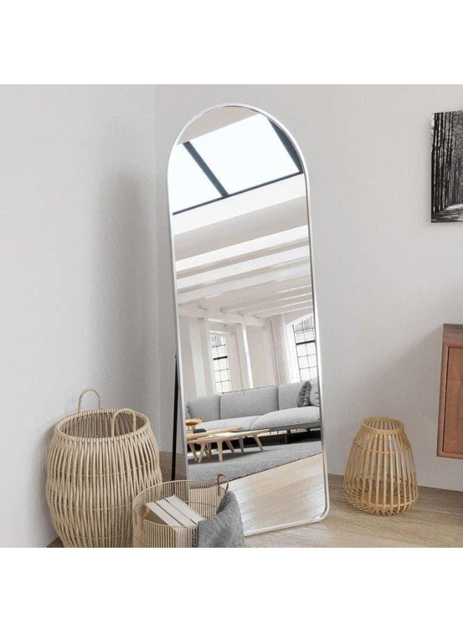 NAMA Anti Shock Breakable frame Full length Mirror 140cm x40cm with metal stand and can be hanged on the wall Premium Curved Standing Mirror, Large Wall Mirror, Full Length Mirror with 1.6 cm Thick Aluminium Frame and Fixed Back Panel, Decorative Mirror for Living Room, Sleep, Dressing(White) - Image 2
