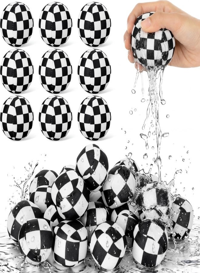 Vertintong 24 Pack Race Car Party Favors Reusable Water Balls Bomb for Pool, 2 Inch Water Balls Bulk Black and White Plaid Absorbent Pool Toys for Kids Beach Racing Car Party Supplies - Image 1