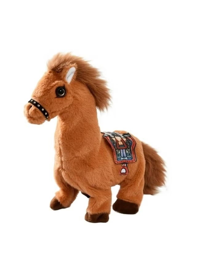 Super Cute Horse Toy with Walking Sound and Wagging Tail for Children's Joyful Experience (Brown)