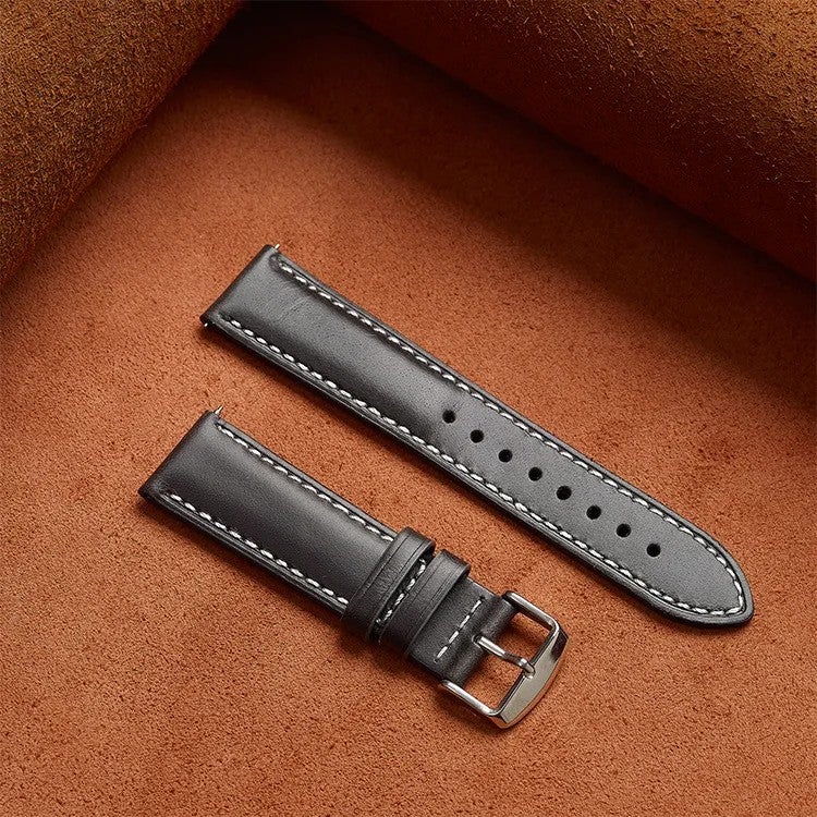 Bluejw Universal 20mm 22mm Genuine Cowhide Leather Watch Strap – Vintage Plain Soft Top Layer Oil Wax Replacement Wristband for Men and Women - Image 1