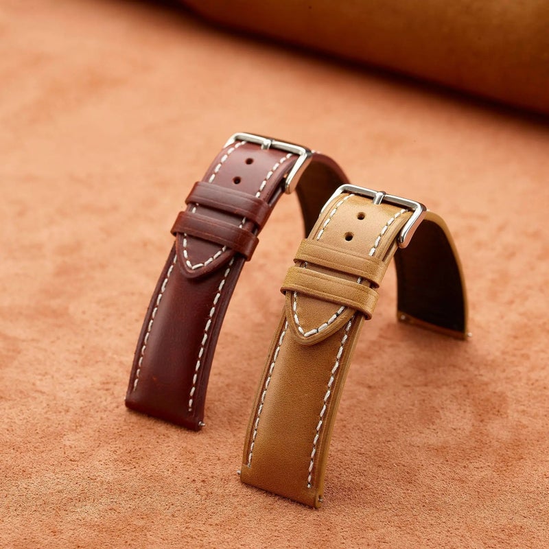 Bluejw Universal 20mm 22mm Genuine Cowhide Leather Watch Strap – Vintage Plain Soft Top Layer Oil Wax Replacement Wristband for Men and Women - Image 3
