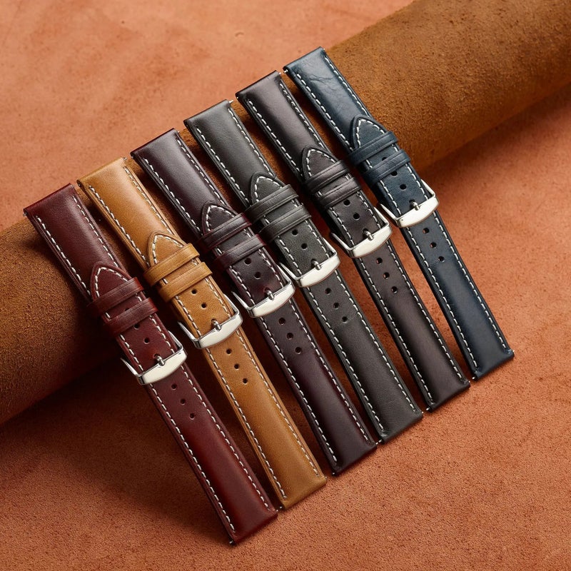 Bluejw Universal 20mm 22mm Genuine Cowhide Leather Watch Strap – Vintage Plain Soft Top Layer Oil Wax Replacement Wristband for Men and Women - Image 2