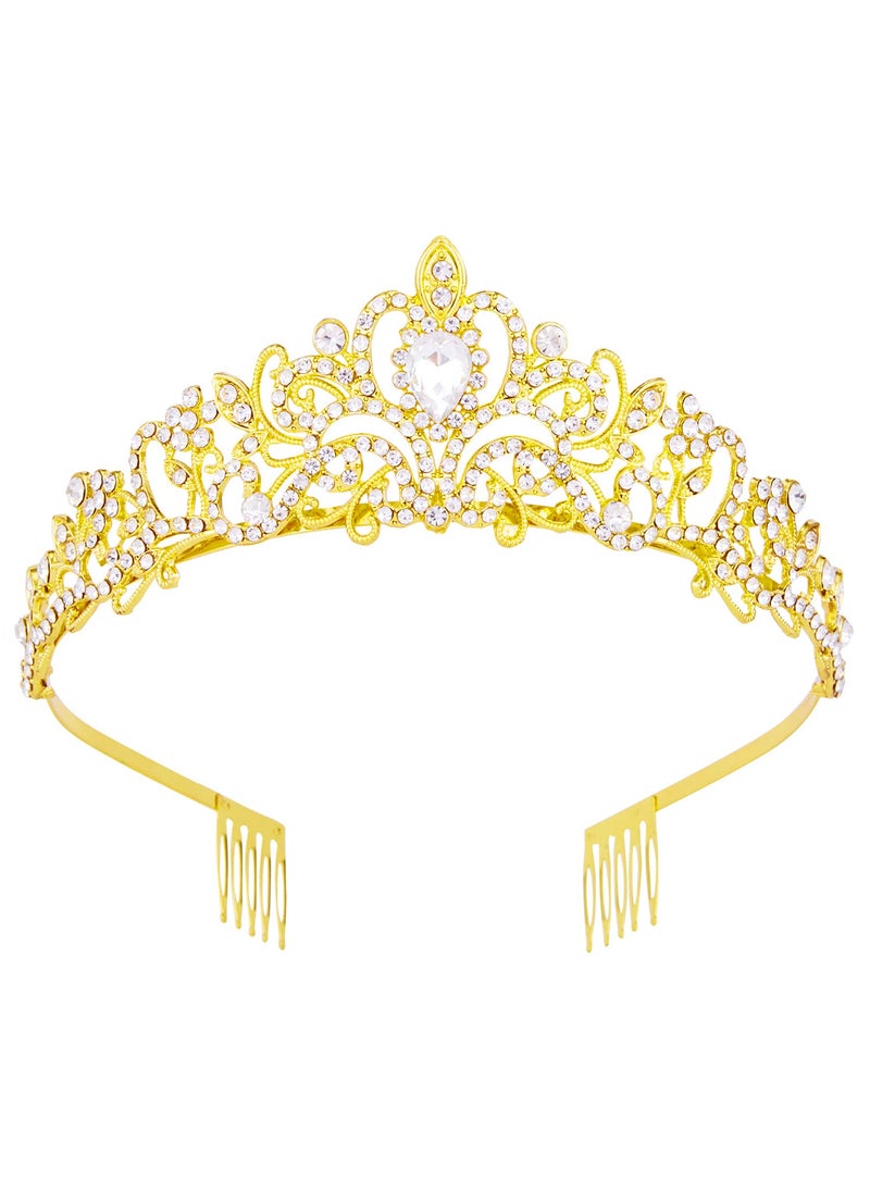 Vofler - Crowns for Women Vofler Gold Tiara Crystal Rhinestone Hair Accessories Decor for Princess Queen Ladies Little Girls Adult Bridal Bride Birthday Wedding Pageant Prom Halloween Costume Party with Combs - Image 1