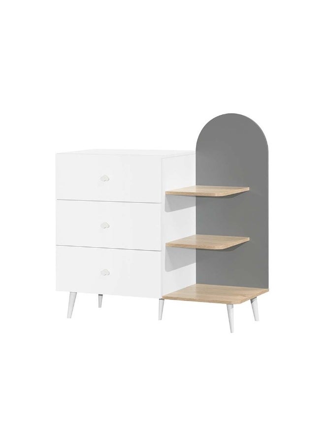 DANUBE HOME Lur 3 Drawer Open Shelf Kids Dresser Modern Storage Dresser For Kids Room Bedroom Closet Hallway - White & Sonoma Oak/Grey  - Image 4