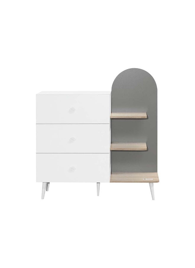 DANUBE HOME Lur 3 Drawer Open Shelf Kids Dresser Modern Storage Dresser For Kids Room Bedroom Closet Hallway - White & Sonoma Oak/Grey  - Image 1