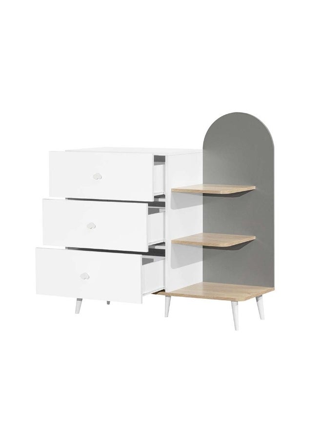 DANUBE HOME Lur 3 Drawer Open Shelf Kids Dresser Modern Storage Dresser For Kids Room Bedroom Closet Hallway - White & Sonoma Oak/Grey  - Image 3