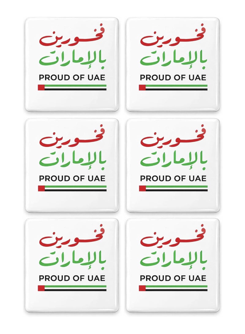 Yuwell 6 Pieces Proud of UAE Badge Arabic فخورين بالإمارات Magnetic Pin, Metallic Finish UAE National Day Badge with Arabic Calligraphy & UAE Mini Flag Design, Spirit of the Union Celebration Accessory - Image 1