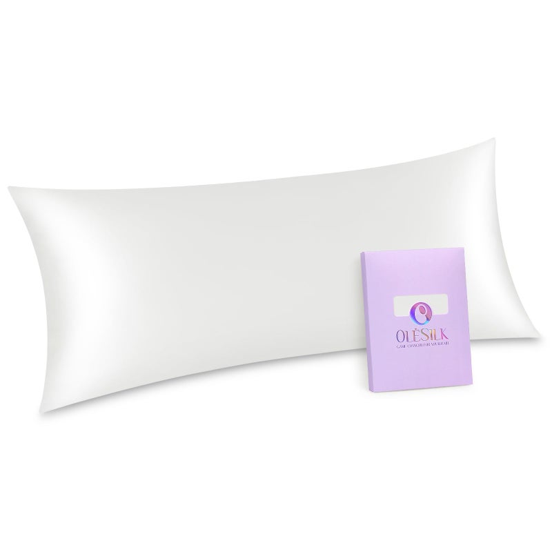 غطاء وسادة جسم من OLESILK من الحرير 20x54 بسحاب 100% حرير توت للوجه والبشرة قابل للتنفس وناعم للحوامل والعائلة بلون العاج