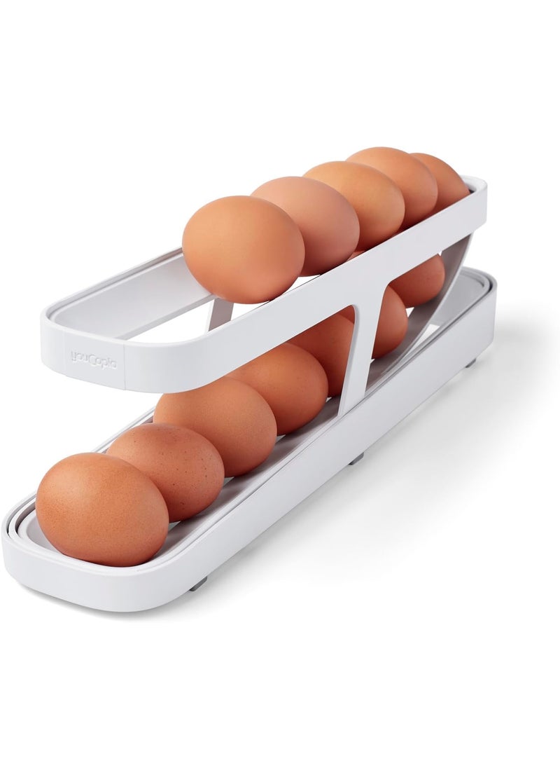 NIL JO NIL JO Rolling Egg Dispenser Auto GravityFed Egg Holder for Refrigerator Countertop 2Tier SpaceSaving Egg Organizer Durable Plastic Storage Tray for Fresh Eggs Holds 1214 Eggs  - Image 1