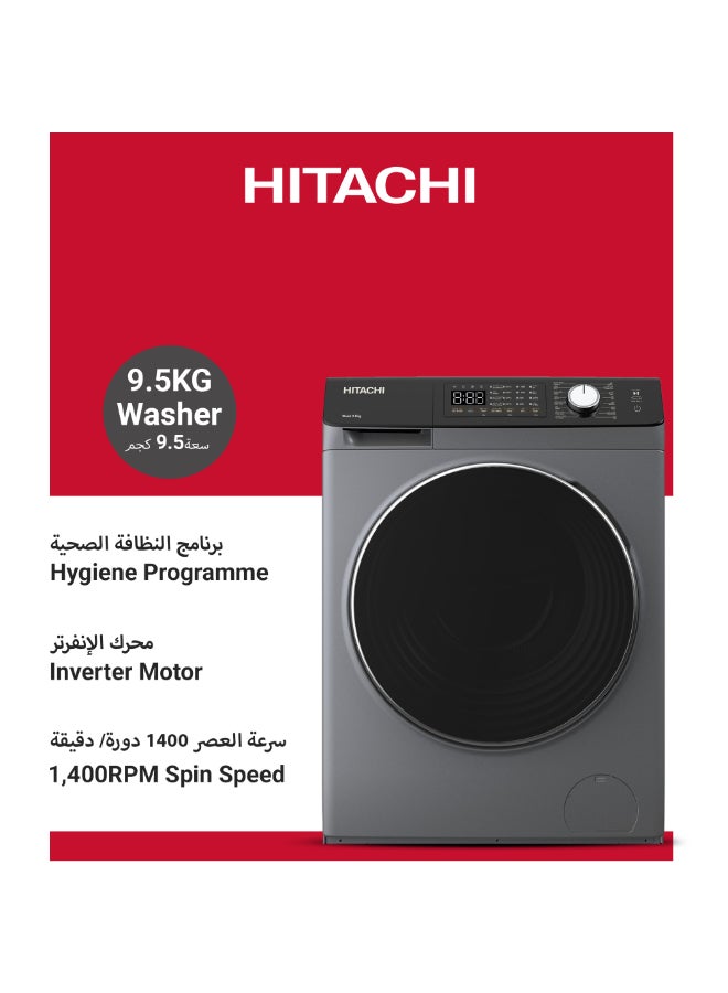 Hitachi 9.5KG Front Load Washing Machine, 1200 RPM, 10-Year Warranty on Inverter Motor, 16 Programs, Fully Automatic Washer, Intelligent Sensor System, LED Multifunctional Display, Gray BD-9504HVOS 9.5 kg BD-9504HVOS Grey - Image 2