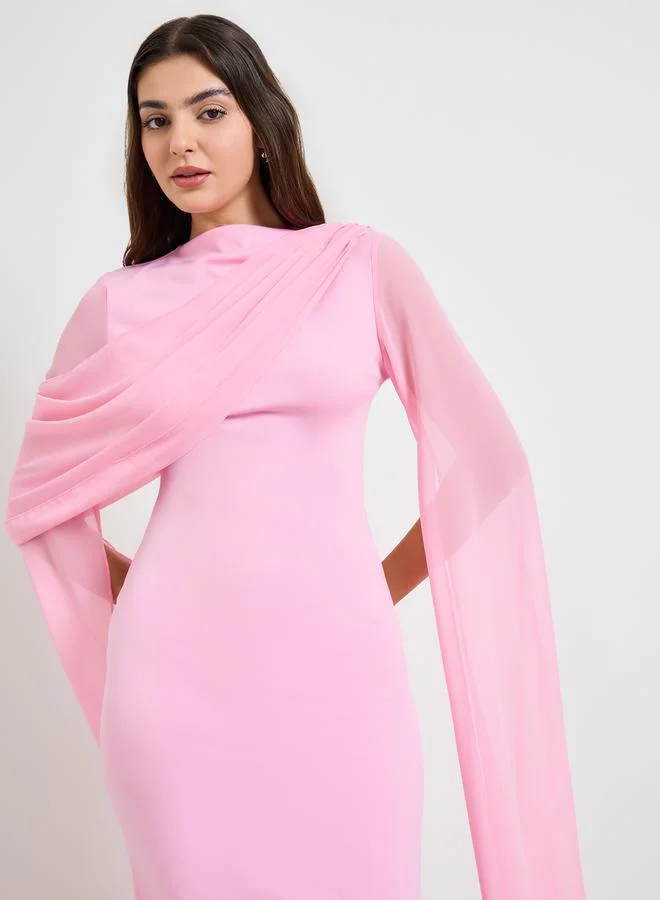 تايك تو Pink Slit Sleeve Draped Maxi Dress