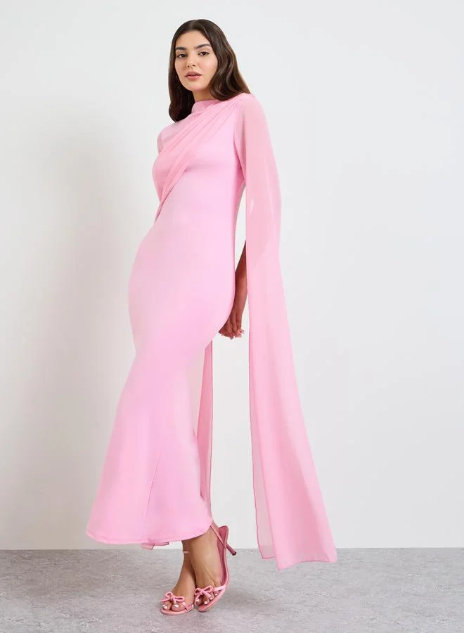 تايك تو Pink Slit Sleeve Draped Maxi Dress