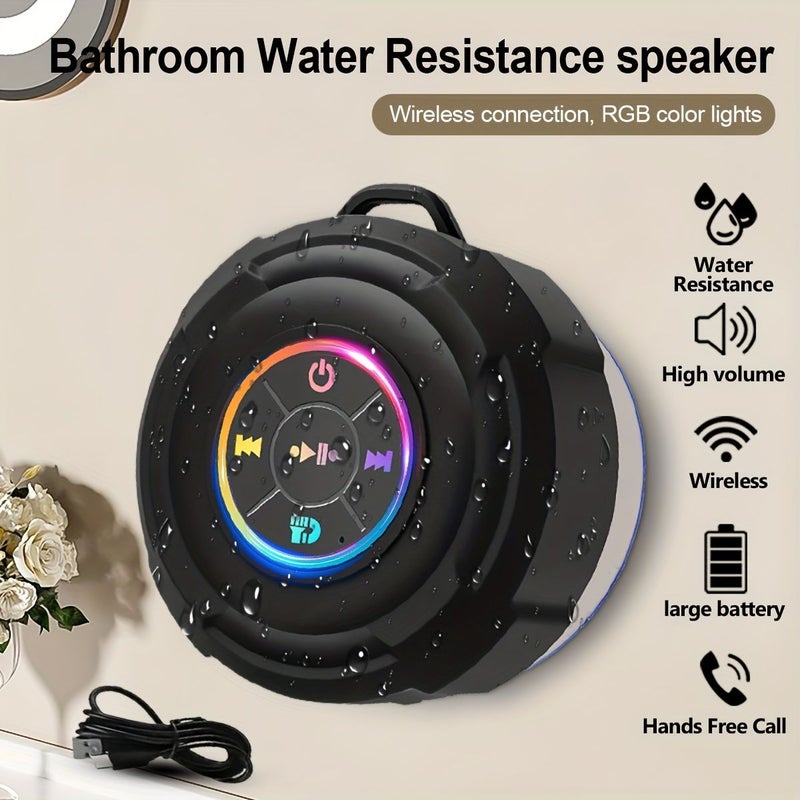 مكبر صوت لاسلكي أسود مقاوم للماء مع أضواء RGB للموسيقى والتخييم - Image 1