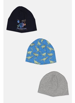 H&M Kids Boy 3 Pcs Graphic Print Cap, Navy/Grey/Blue  - Image 1