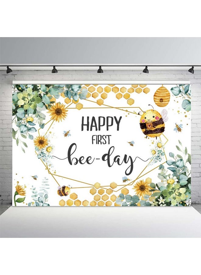 MEHOFOND - Happy First Beeday Backdrop Honey Bee One Birthday Party Background For Boy Girl Honeycomb Bumble Bee 1St Birthday Decorations Fun To Be One Cake Table Banner Photo Studio Props 7X5Ft - Image 1