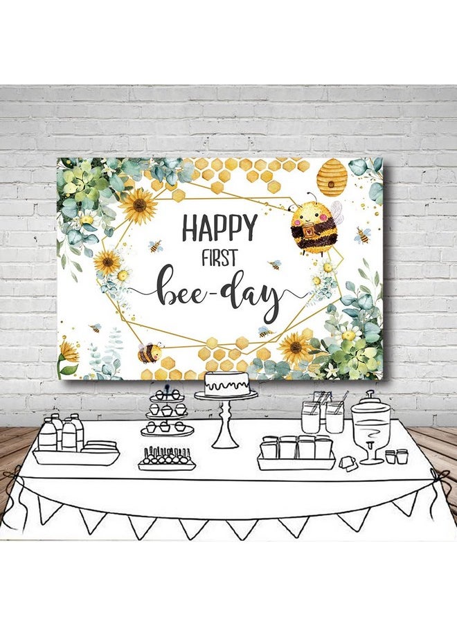 MEHOFOND - Happy First Beeday Backdrop Honey Bee One Birthday Party Background For Boy Girl Honeycomb Bumble Bee 1St Birthday Decorations Fun To Be One Cake Table Banner Photo Studio Props 7X5Ft - Image 1
