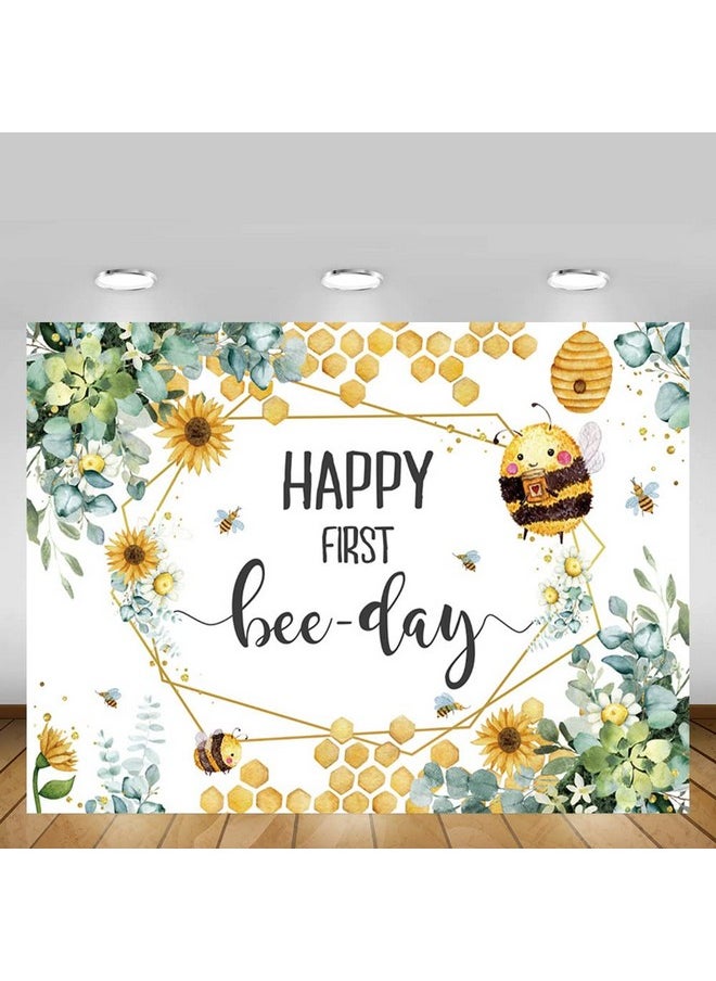 MEHOFOND - Happy First Beeday Backdrop Honey Bee One Birthday Party Background For Boy Girl Honeycomb Bumble Bee 1St Birthday Decorations Fun To Be One Cake Table Banner Photo Studio Props 7X5Ft - Image 1