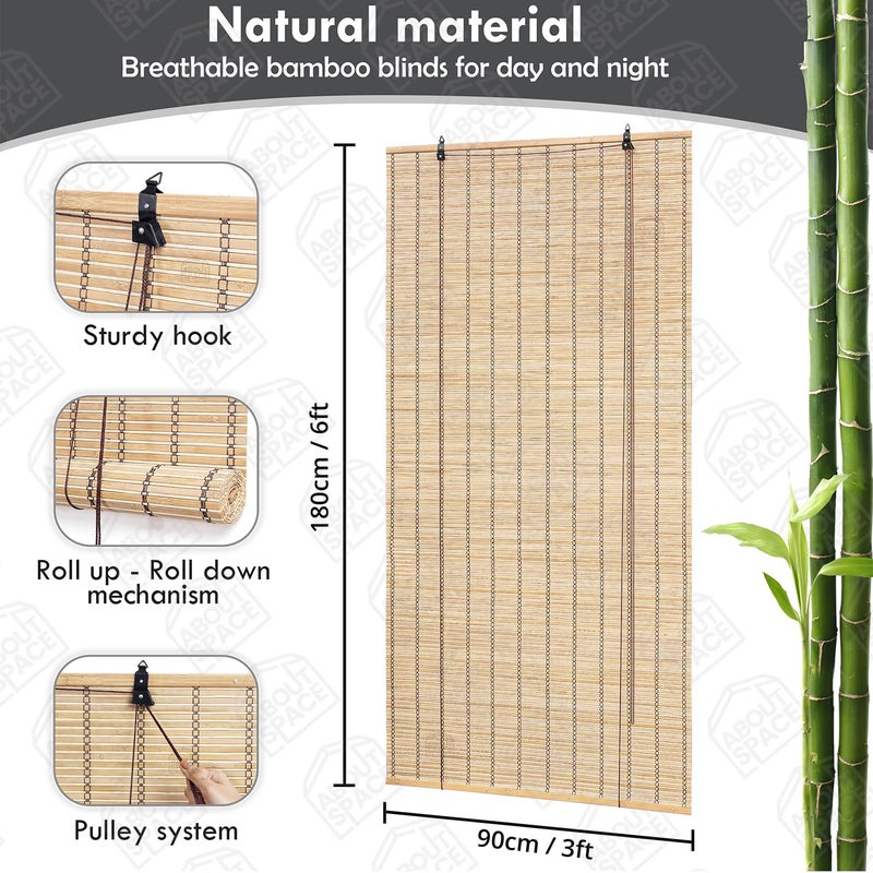 ABOUT SPACE Bamboo Curtain - W 3 ft x H 6 ft - Roll up Bamboo Curtain/Blinds with Sun, Dust, Privacy & Cold Protection for Window, Door, Hut Screen, Dhaba, Restaurant, Hotel - Indoor Use - Image 2