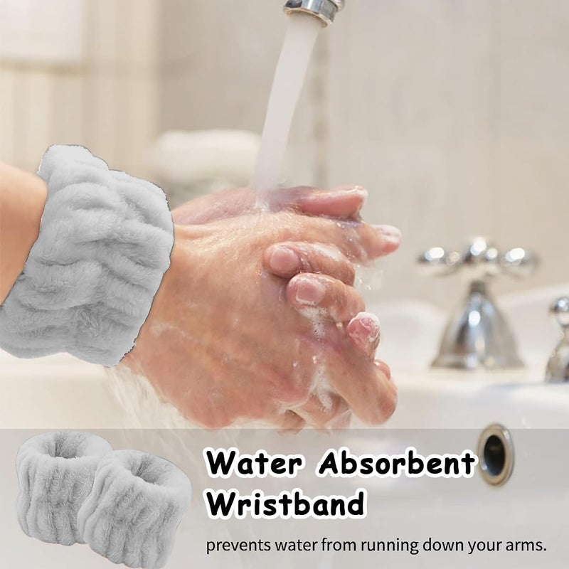 M'AYCREATE MAYCREATE® Spa Headband & Wristband Set for Washing Face,Soft Makeup Bowknot Headband for Women Girls,Super Absorbent Flannel Sweat Wrist Band Towel Face Wash Yoga Fitness (Grey) - Image 4