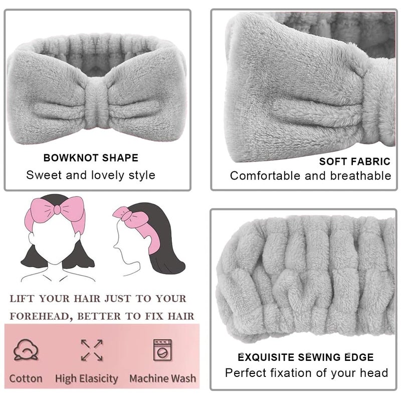 M'AYCREATE MAYCREATE® Spa Headband & Wristband Set for Washing Face,Soft Makeup Bowknot Headband for Women Girls,Super Absorbent Flannel Sweat Wrist Band Towel Face Wash Yoga Fitness (Grey) - Image 3